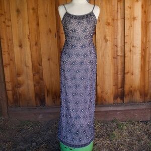 Vintage Papéll Boutique Evening 100% Silk Flower Hand Beaded Maxi Dress Size P4